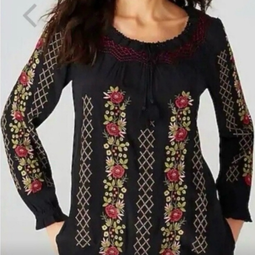 J. Jill Black Floral Embroidered Blouse - Picture 1 of 7
